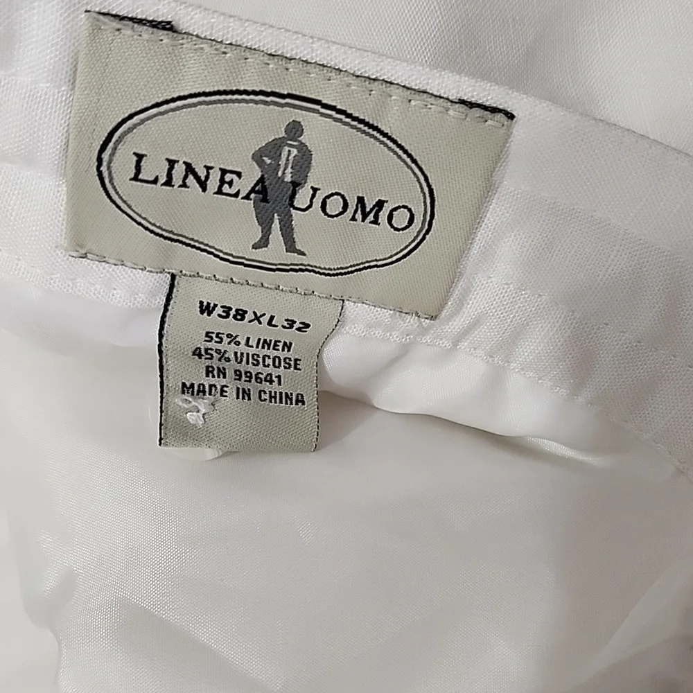 Linea Uomo White Slacks Drawstring Button Pants Beach Business Summer SPOTS